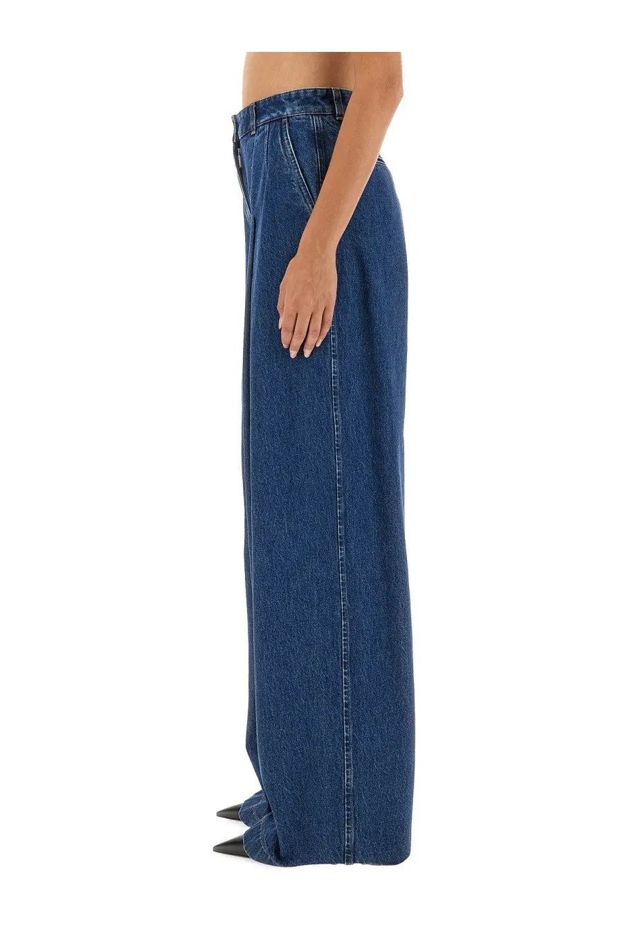 Dolce &amp; gabbana women’s wide-leg denim trousers in medium-wash blue with high waist and straight-cut legs