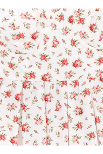 Dolce &amp; Gabbana women’s white poplin dress with red rose pattern and green leaves featuring soft pleated hem