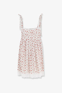 Dolce &amp; Gabbana women’s white poplin sundress with subtle red floral pattern and lace trim at the hem