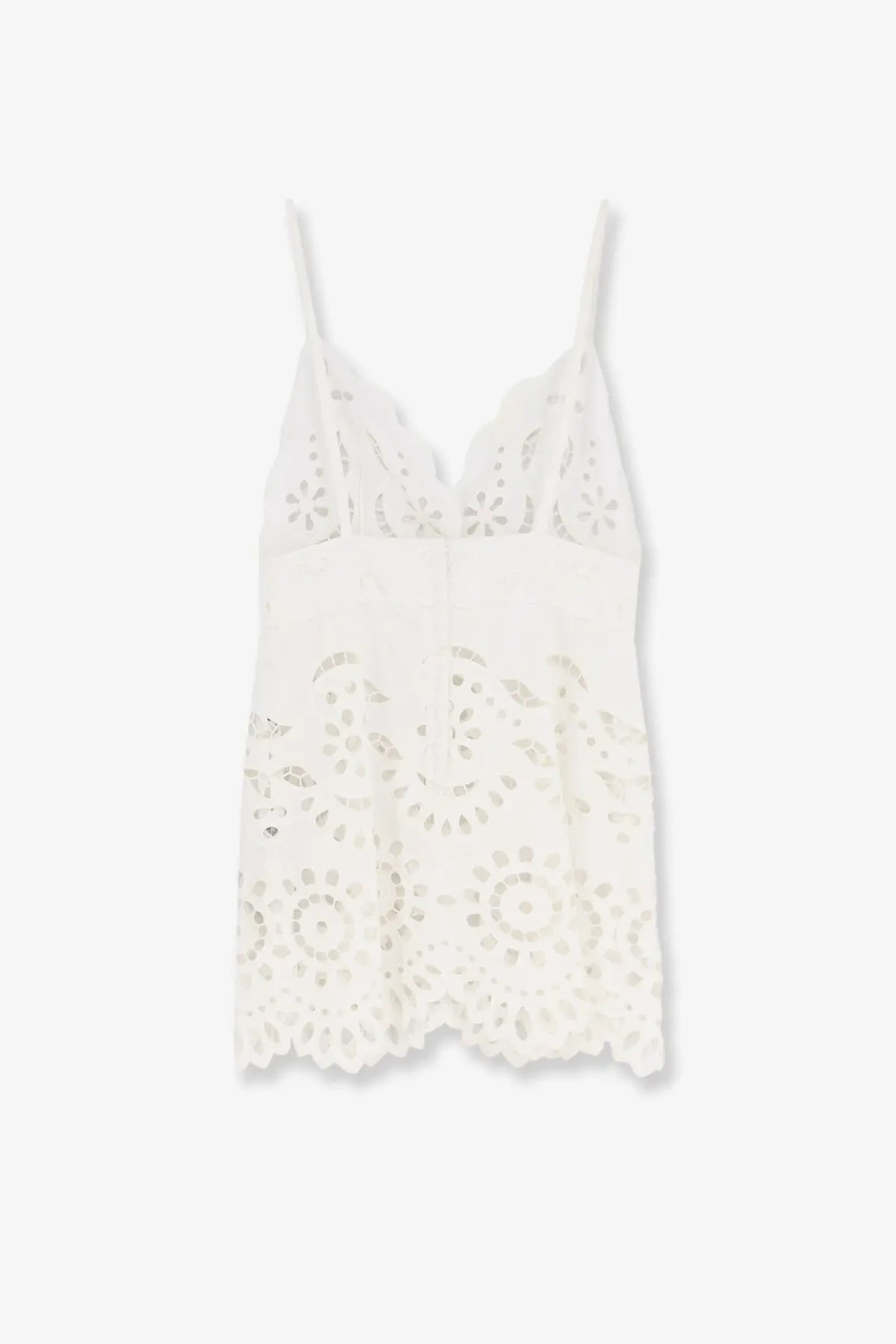 Dolce &amp; Gabbana women’s white poplin mini dress with delicate eyelet camisole, thin straps, and lace-trimmed hem