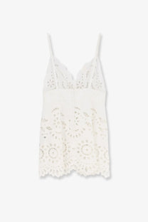 Dolce &amp; Gabbana women’s white poplin mini dress with delicate eyelet camisole, thin straps, and lace-trimmed hem