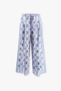 Dolce &amp; gabbana women’s poplin wide-leg trousers in blue and white stripes with pink purple and green floral pattern