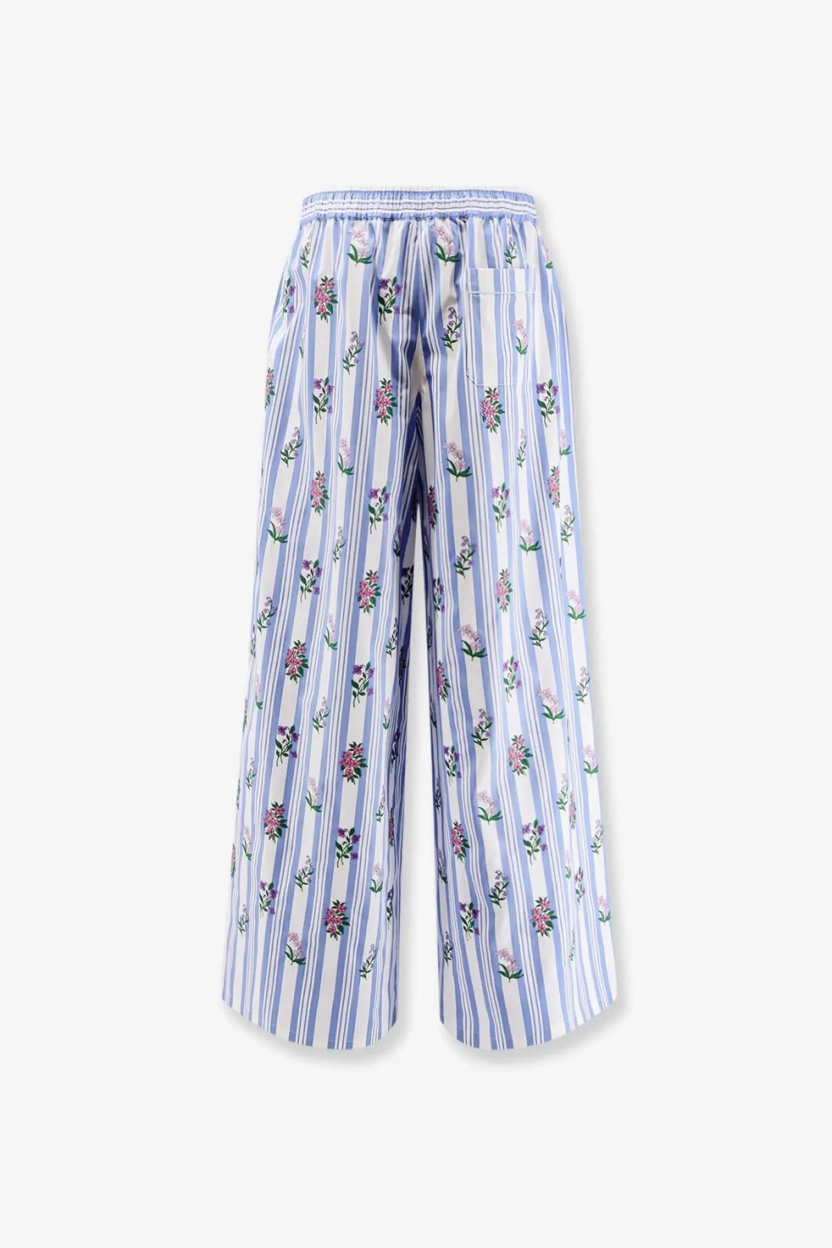 Dolce &amp; gabbana women’s poplin trousers with blue and white stripes and delicate purple and green floral pattern