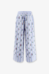 Dolce &amp; gabbana women’s poplin trousers with blue and white stripes and delicate purple and green floral pattern
