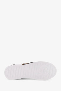 Dolce &amp; Gabbana women’s Portofino leather black sneakers with white rubber sole textured pattern and embossed logo