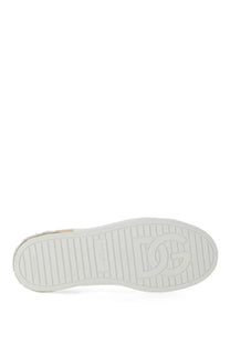 Dolce &amp; Gabbana women’s Portofino sneaker white with white rubber sole embossed d and g logo and textured grip pattern