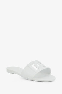 Dolce &amp; Gabbana women’s white pvc slip-on sandal with minimalist design and embossed logo on the strap
