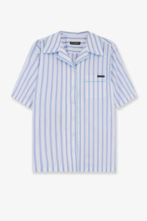 Dolce &amp; Gabbana women’s pyjamas cotton and silk shirt with light blue and white vertical stripes and short sleeves