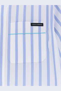 Dolce &amp; Gabbana women’s pyjamas cotton and silk shirt with light blue and white stripes and pale turquoise seam