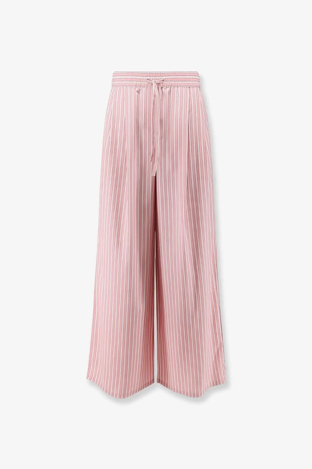 Dolce &amp; Gabbana women’s pyjamas cotton and silk wide-leg trousers with pink and white vertical stripes and drawstring waist