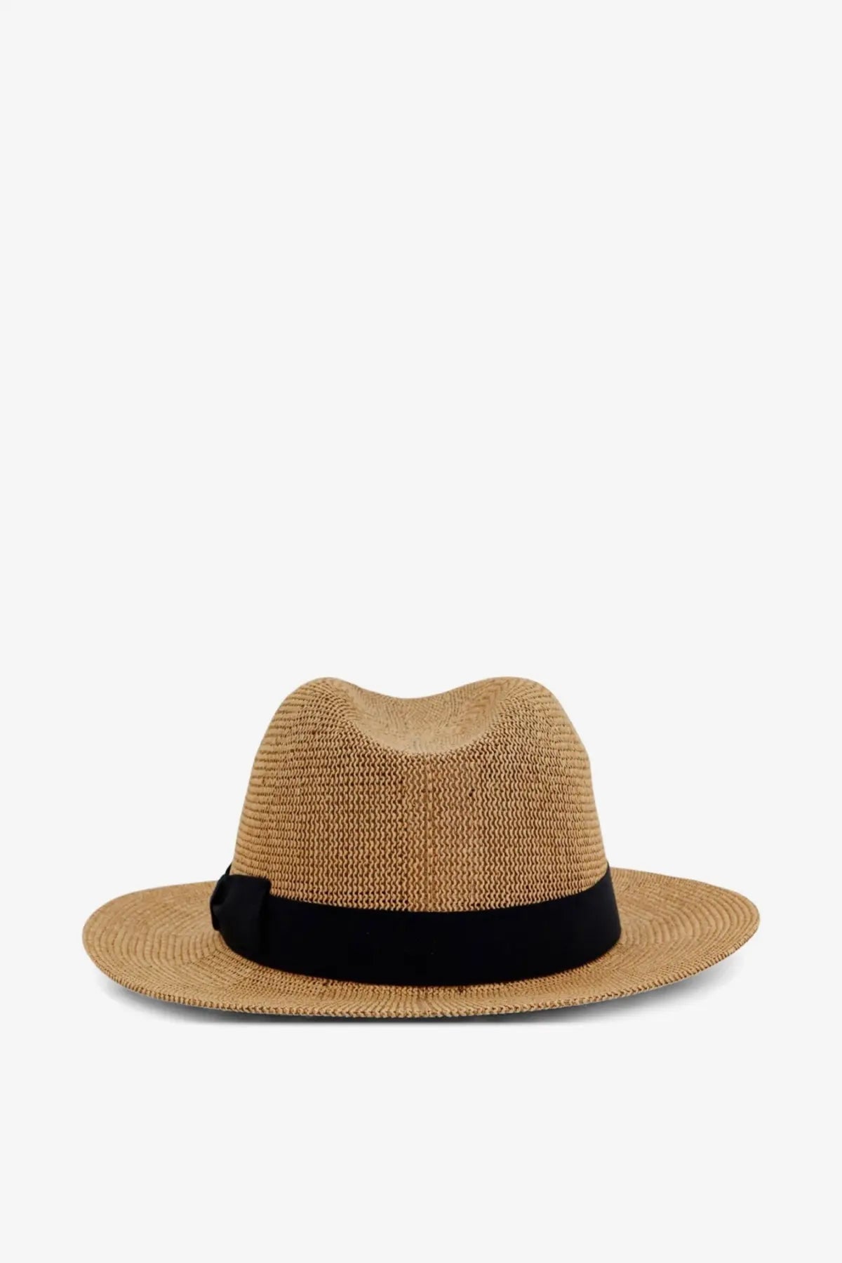 Beige woven straw fedora hat with black ribbon band by Dolce &amp; Gabbana for women made of raffia material