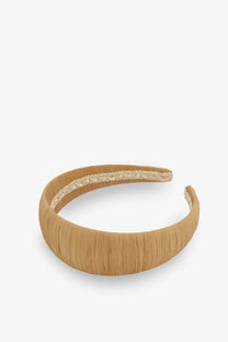 Dolce &amp; Gabbana women’s brown rayon headband with tan pleats and delicate lace trim along the inner edge