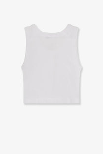 Dolce &amp; Gabbana women’s white ribbed cotton sleeveless crop top with rounded neckline and form-fitting fabric