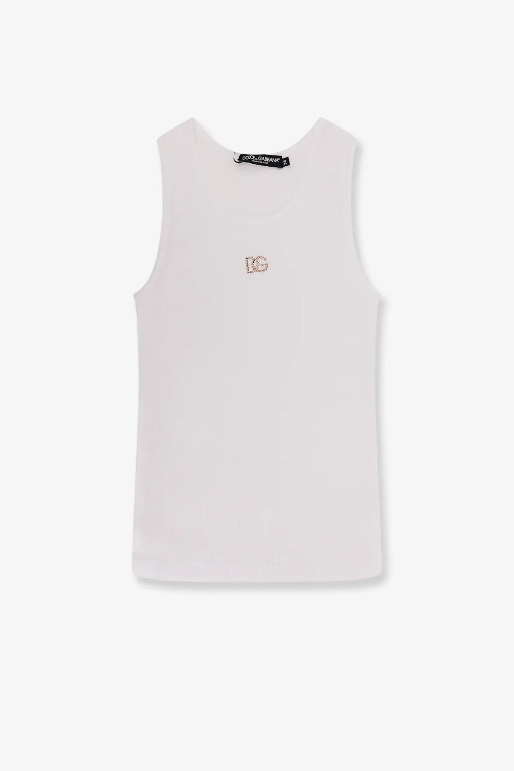 Dolce &amp; Gabbana women’s ribbed cotton sleeveless top white with subtle embroidered logo and branded neckline tag