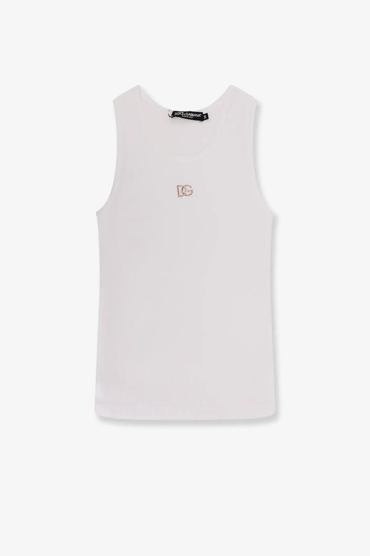Dolce &amp; Gabbana women’s ribbed cotton sleeveless top white with subtle embroidered logo and branded neckline tag