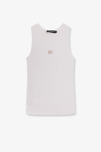 Dolce &amp; Gabbana women’s ribbed cotton sleeveless top white with subtle embroidered logo and branded neckline tag