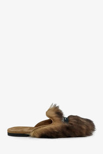Dolce &amp; gabbana women’s brown faux fur mule slip-on sandal with suede insole and black rubber sole