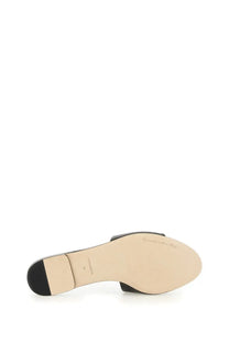 Dolce &amp; Gabbana women’s black leather slide sandal with minimalist design and small heel facing front