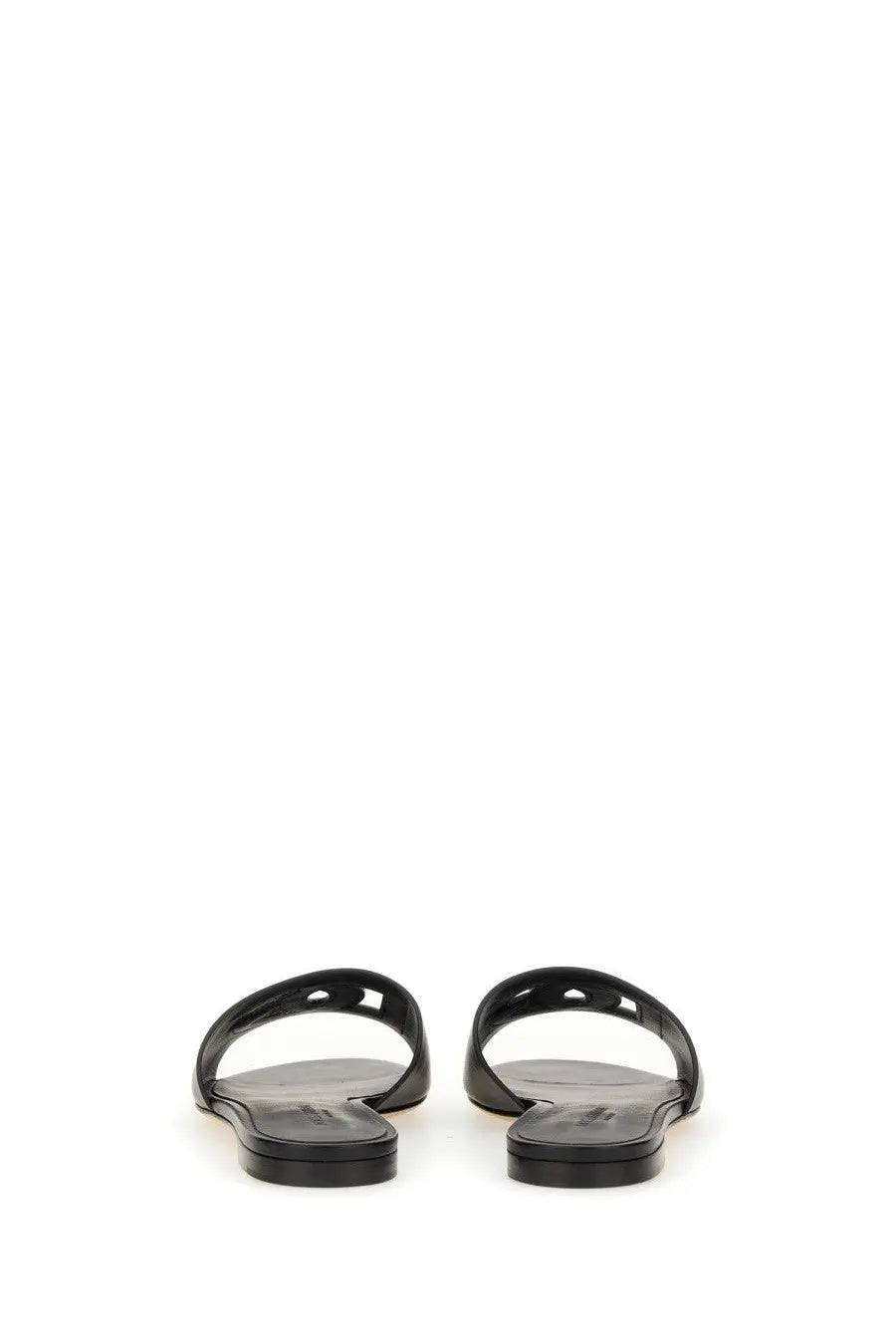 Dolce &amp; Gabbana women’s black leather slide sandals with minimalist design and cut-out details