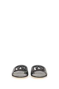 Dolce &amp; gabbana women’s black leather slide sandals with distinctive interlocking cc logo design