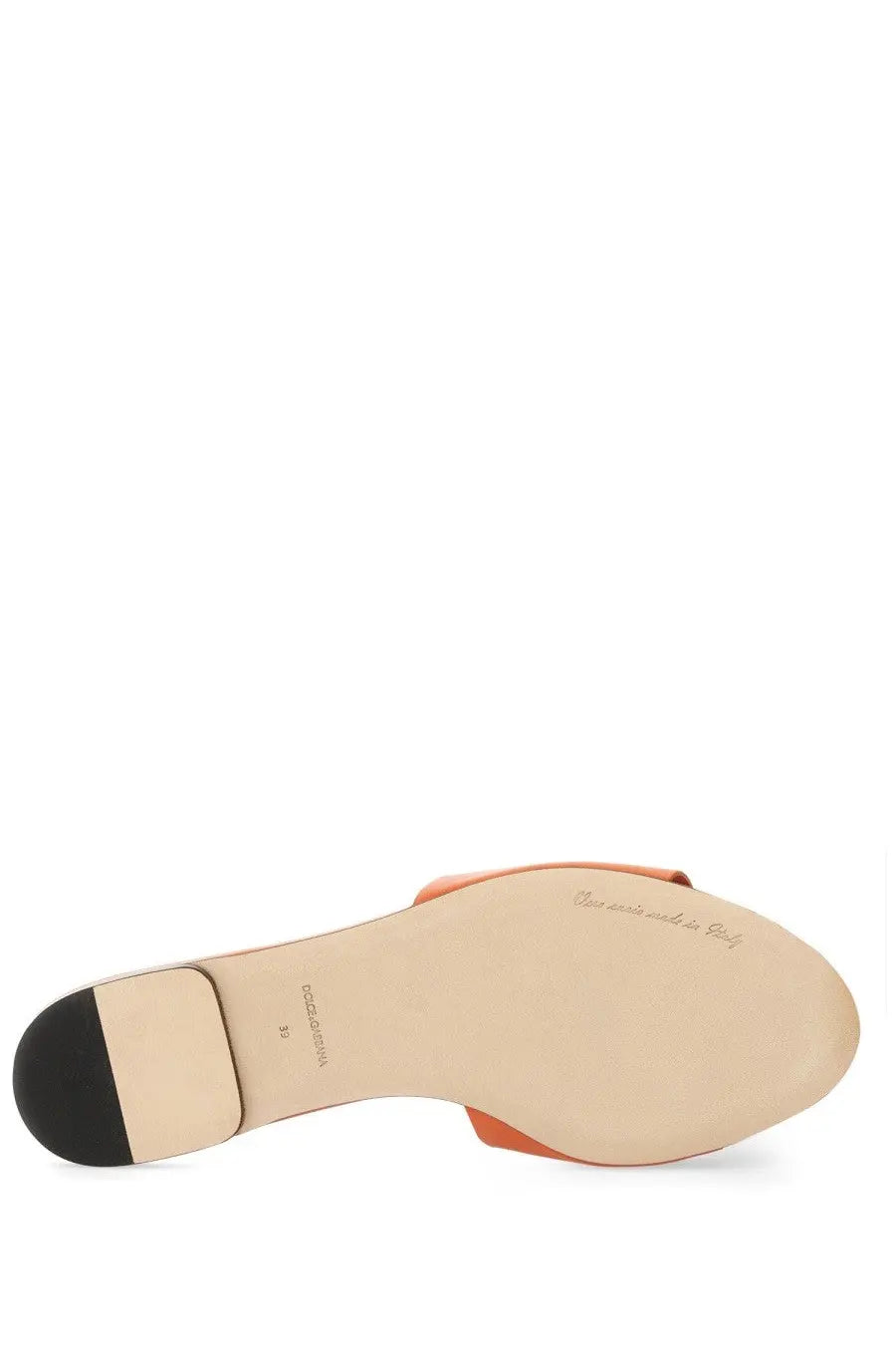 Dolce &amp; Gabbana women’s orange leather slide sandal with beige insole and black rubber heel cap