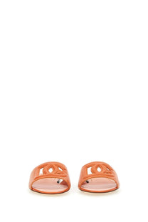 Dolce &amp; Gabbana women’s orange leather slide sandals with distinctive cut-out logo design