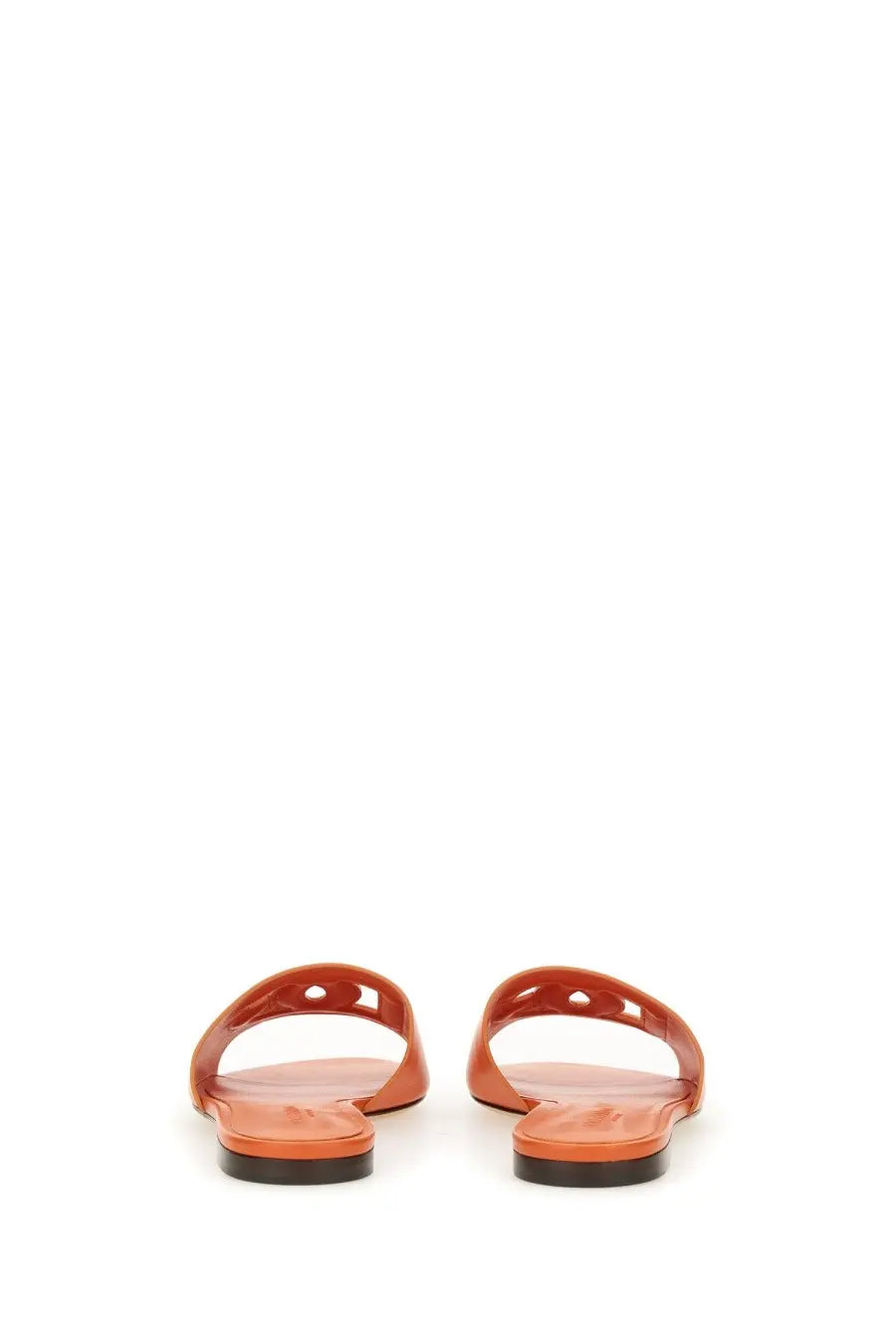 Dolce &amp; Gabbana women’s Sandalo slide with orange leather upper and black rubber soles in minimalist design