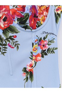 Light blue dolce and gabbana women’s satin bustier dress with vibrant red pink and yellow floral print