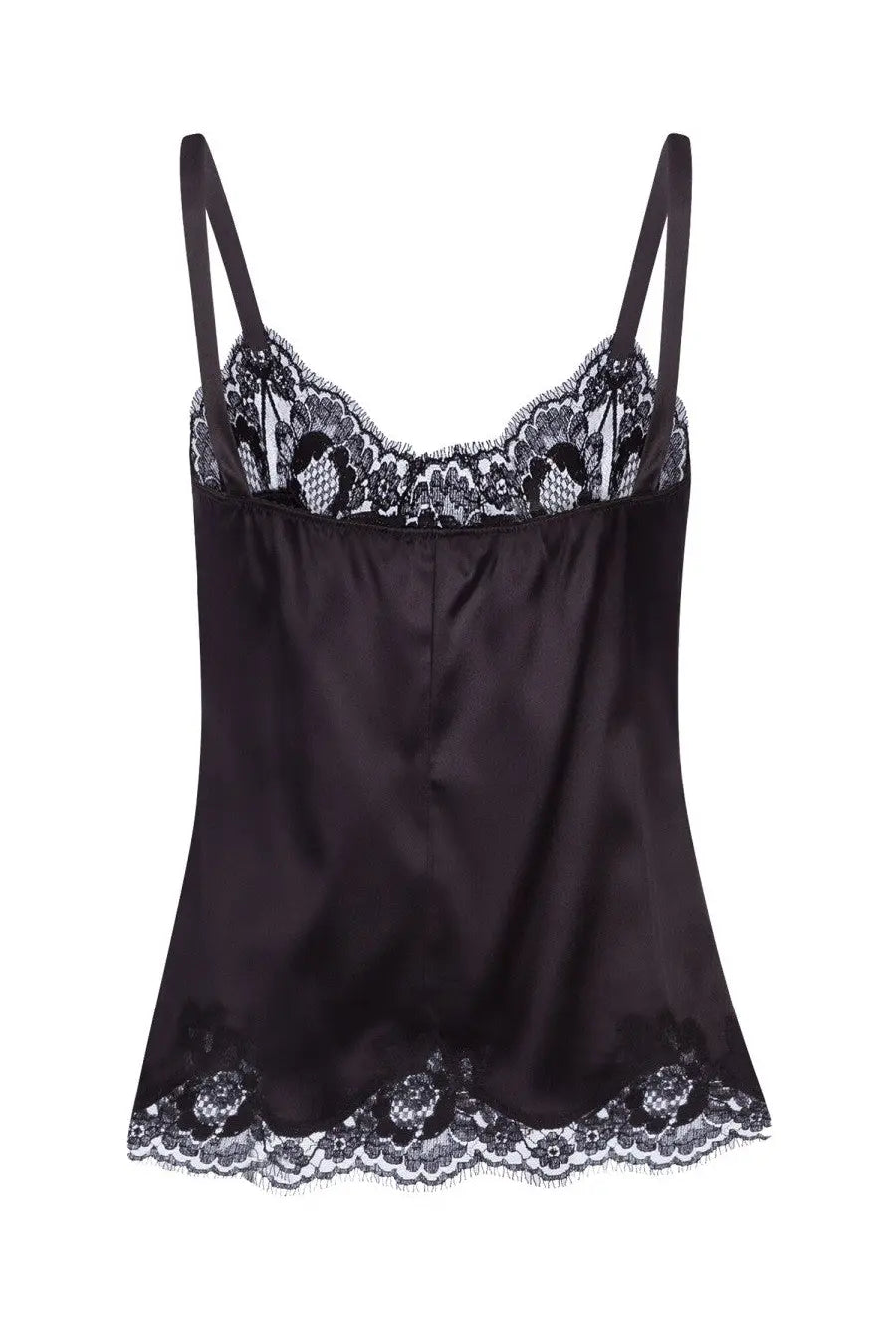Dolce and gabbana women’s black satin camisole with delicate black lace trim on neckline and hem
