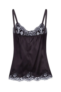 Dolce and gabbana women’s black satin camisole with delicate black lace trim on neckline and hem