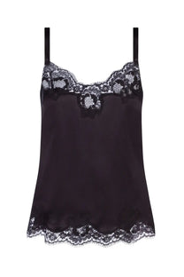 Dolce &amp; Gabbana women’s black satin camisole with delicate black lace trim along neckline and hem