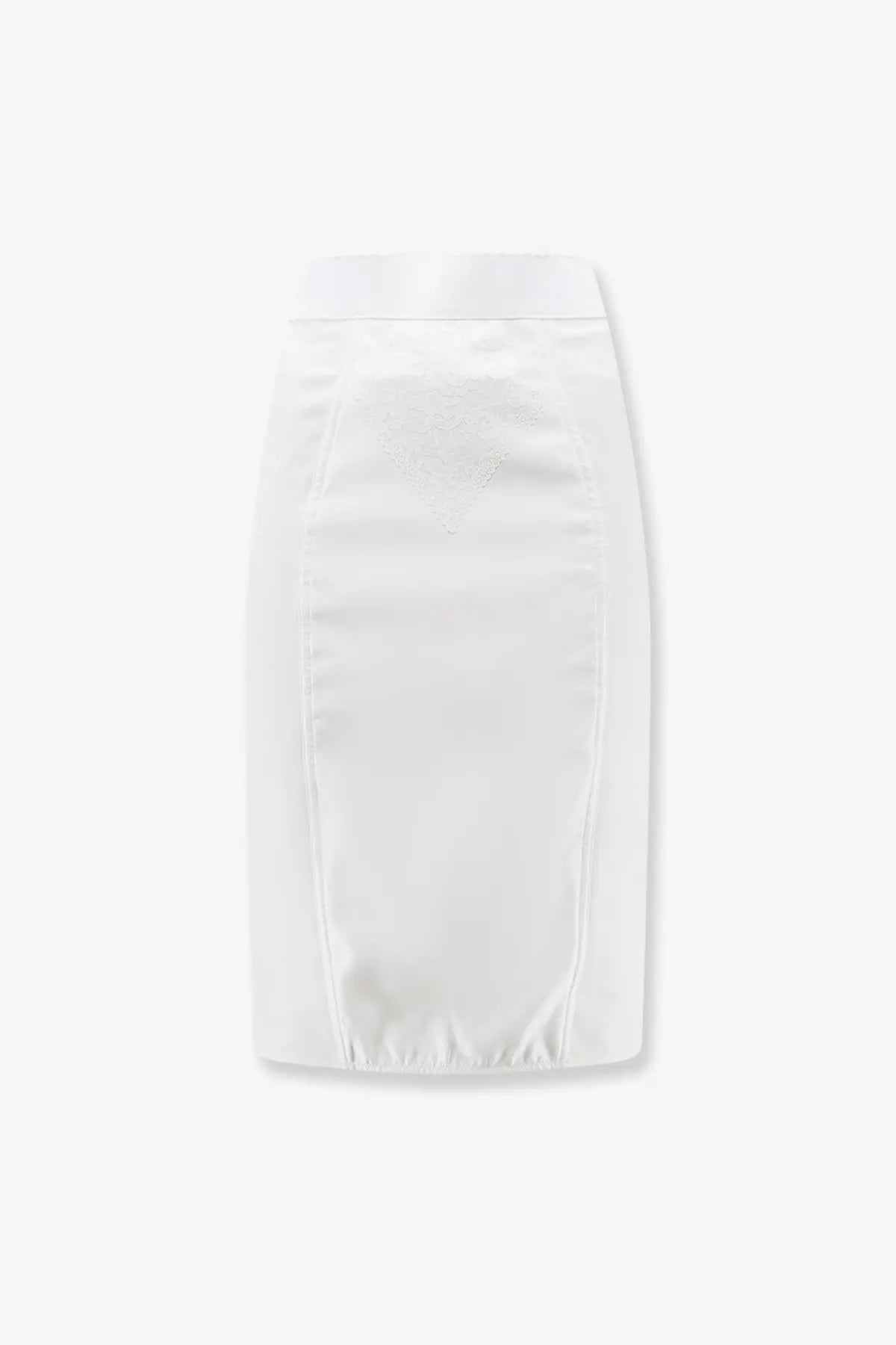 Dolce &amp; Gabbana women’s white satin midi pencil skirt with smooth glossy finish and subtle vertical seam detailing