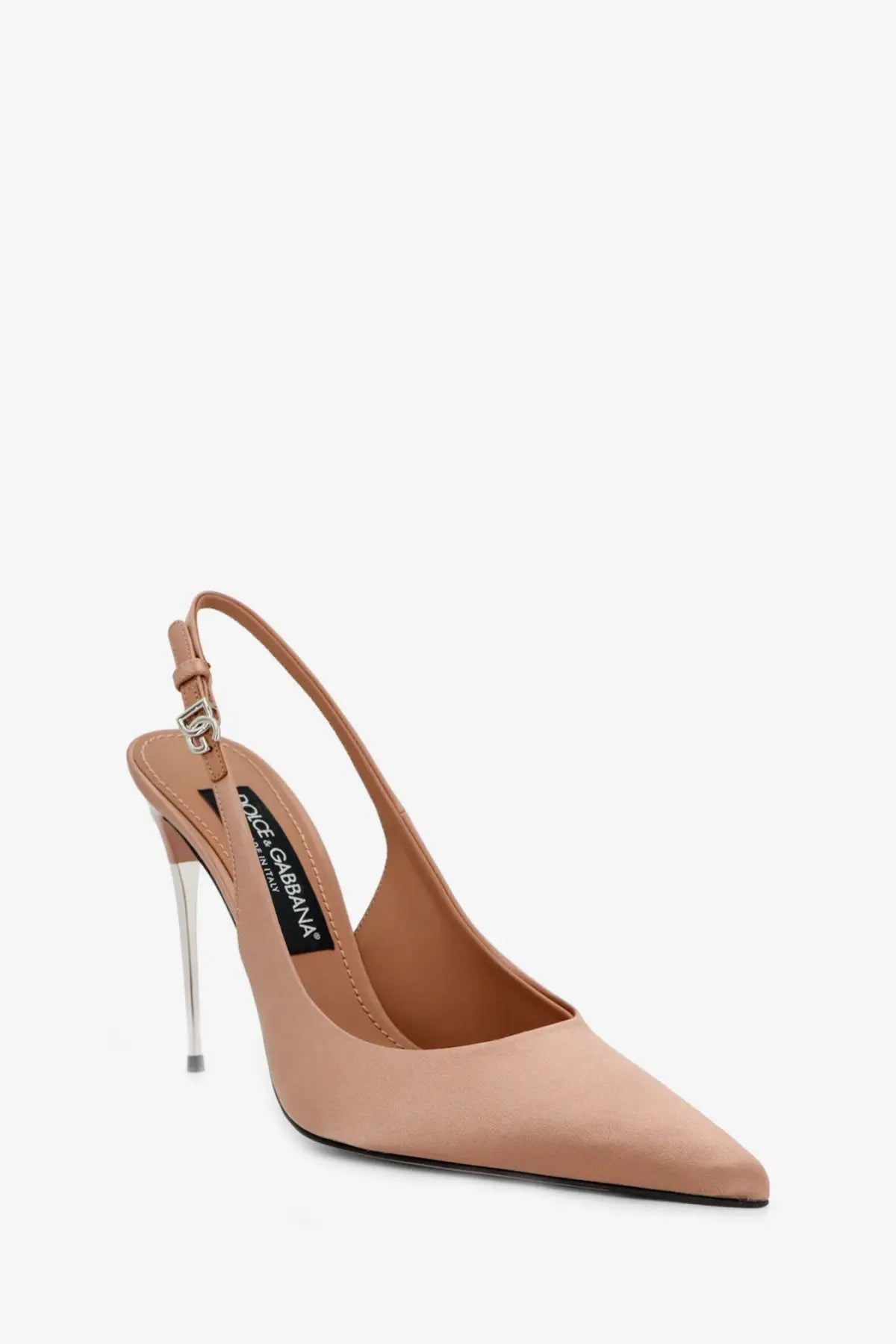 Beige suede dolce and gabbana slingback pump with transparent stiletto heel matching pink satin pumps