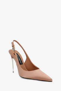 Beige suede dolce and gabbana slingback pump with transparent stiletto heel matching pink satin pumps