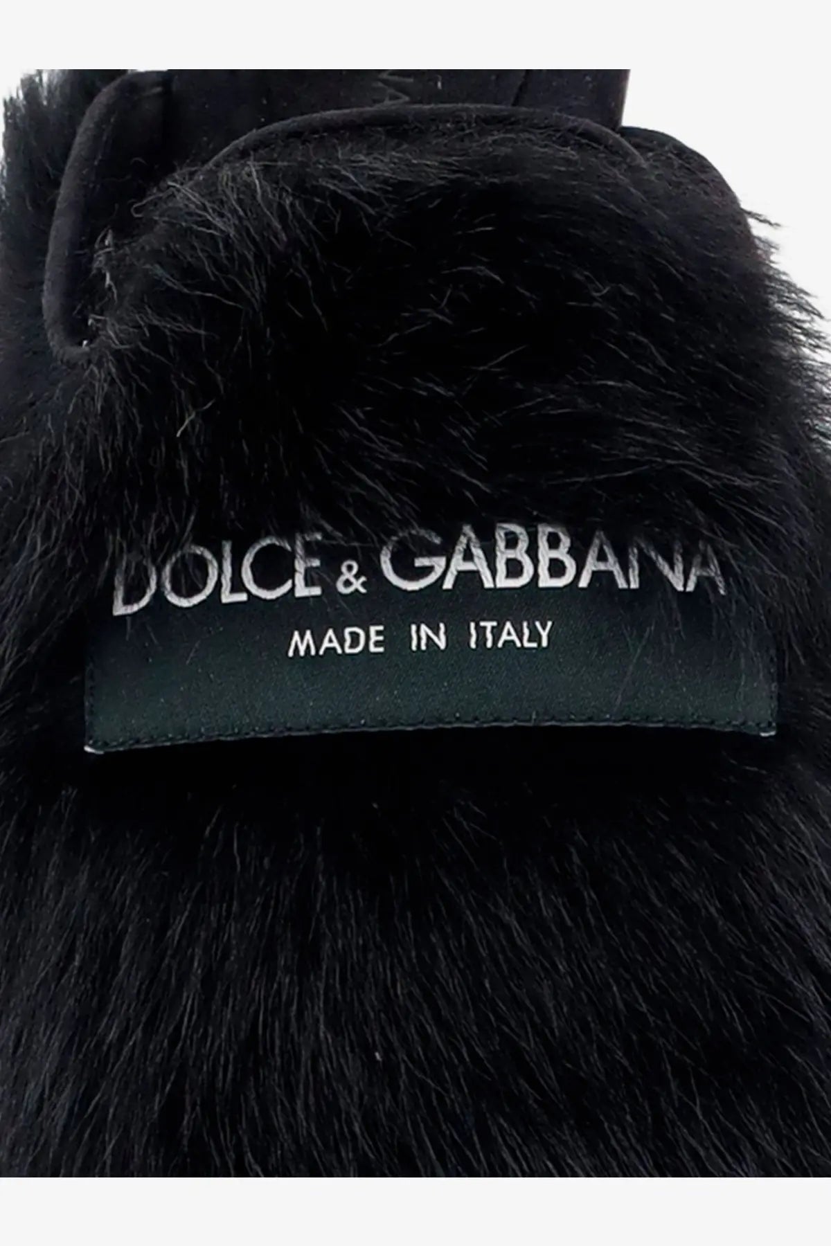 Dolce &amp; Gabbana women’s black sheepskin and suede sandals with plush black faux fur lining and sleek stitched label