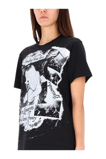 Dolce &amp; gabbana women’s black graphic tee with distressed collage-style monochrome print on soft cotton fabric