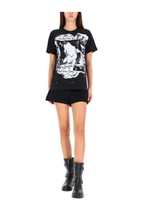 Dolce &amp; Gabbana women’s black graphic tee with vintage white and gray print on front in soft cotton material