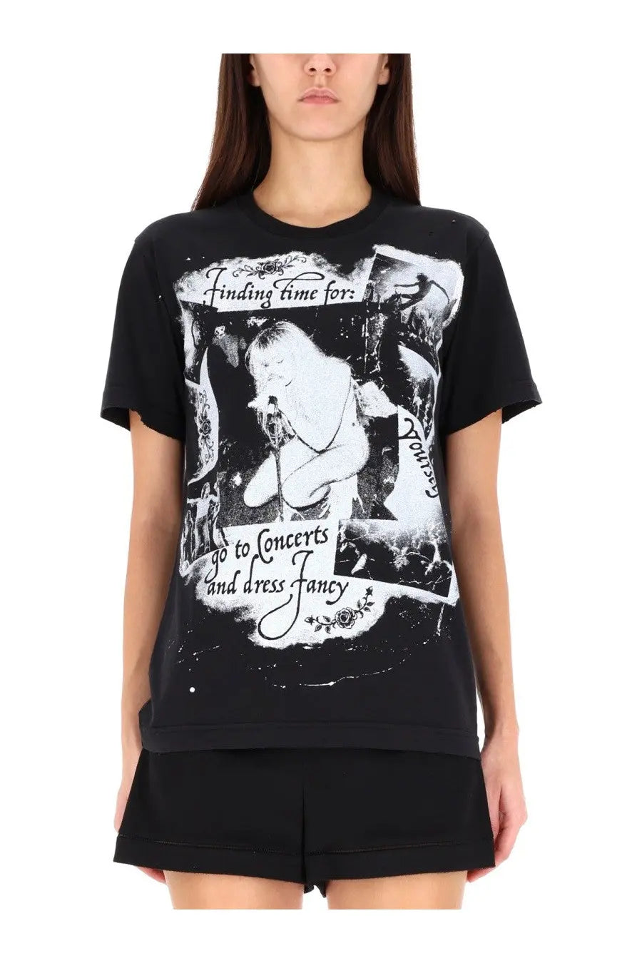 Dolce &amp; gabbana women’s black short-sleeved t-shirt with bold black and white graphic and song lyrics print
