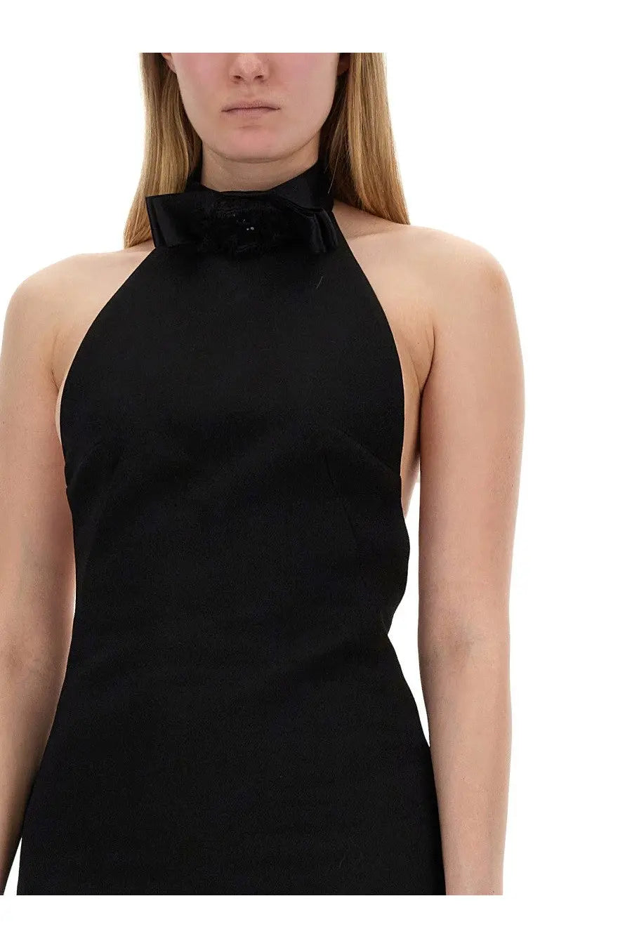 Dolce &amp; Gabbana women’s black short halter-neck dress with bow detail at the neckline ideal for elegant occasions