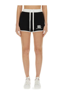 Dolce &amp; Gabbana women’s black sweat shorts with white drawstrings and trim perfect for casual wear