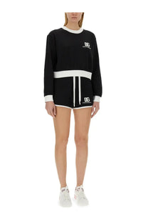 Dolce &amp; Gabbana women’s black sweatshirt with white trim and logo details perfect for casual wear