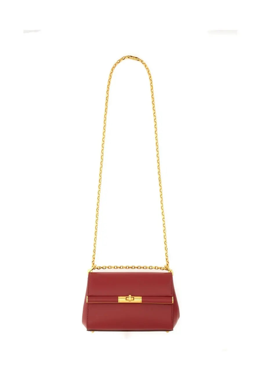 Dolce &amp; Gabbana women’s red leather crossbody bag with gold-tone chain strap and clasp for shoulder wear
