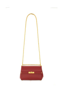 Dolce &amp; Gabbana women’s red leather crossbody bag with gold-tone chain strap and clasp for shoulder wear