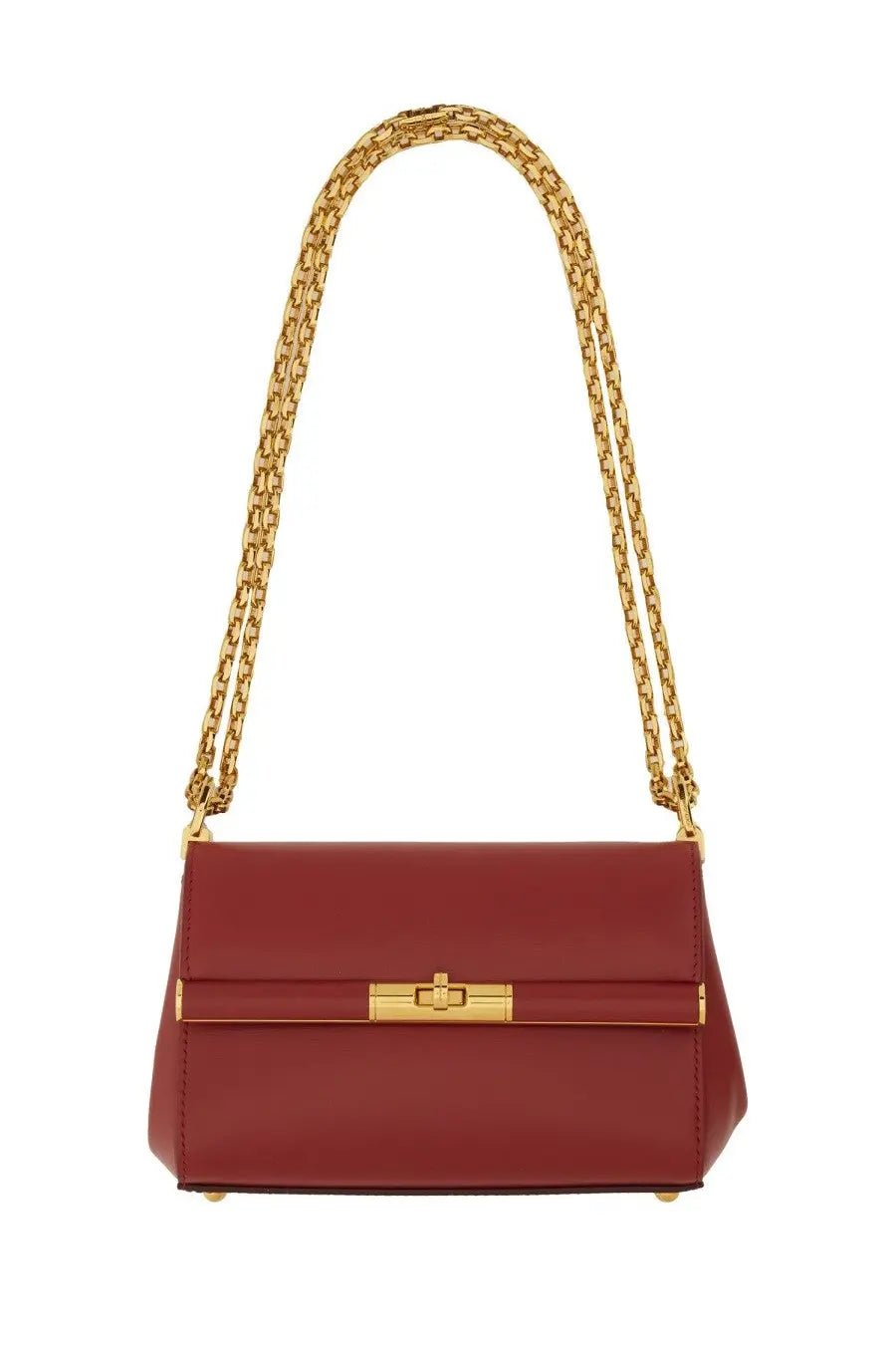 A sleek burgundy leather dolce and gabbana women’s shoulder bag marlene with gold-tone chain strap and clasp