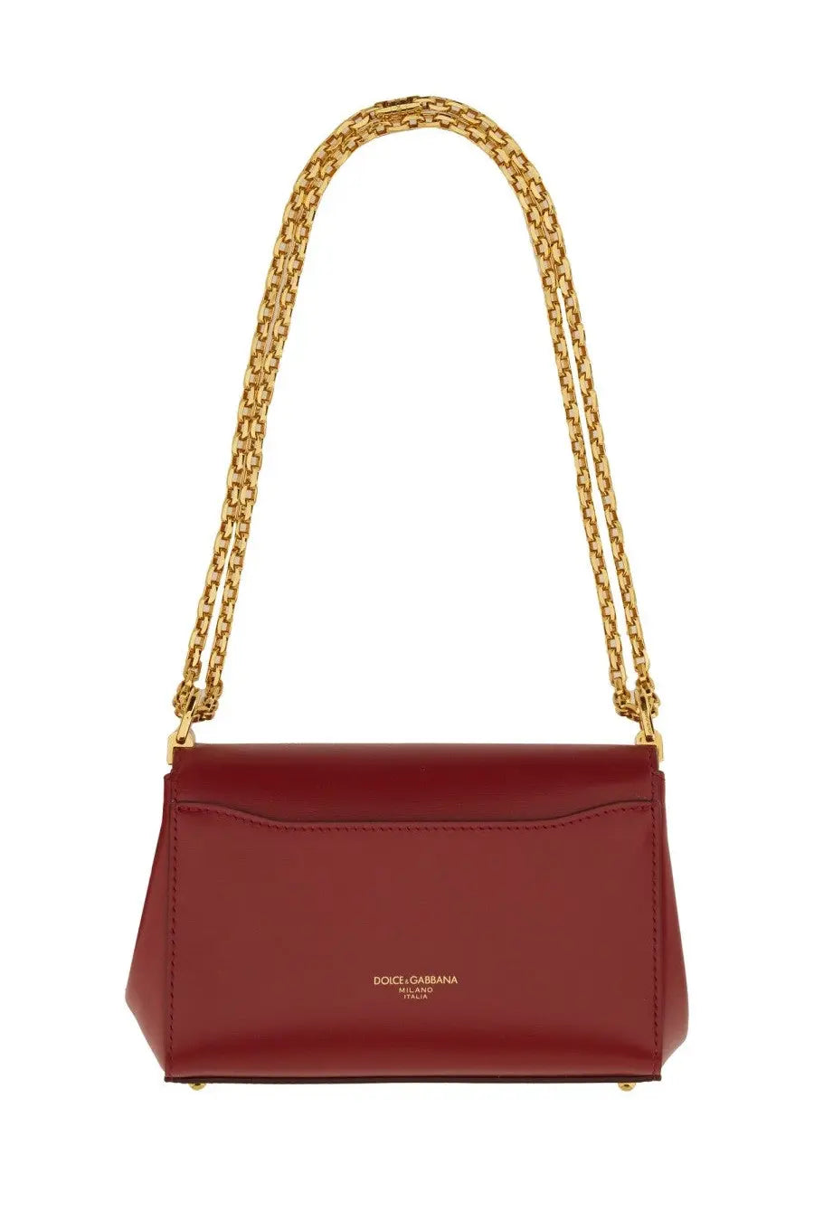 Dolce &amp; Gabbana women’s shoulder bag Marlene red with glossy leather and gold chain strap embossed logo on front