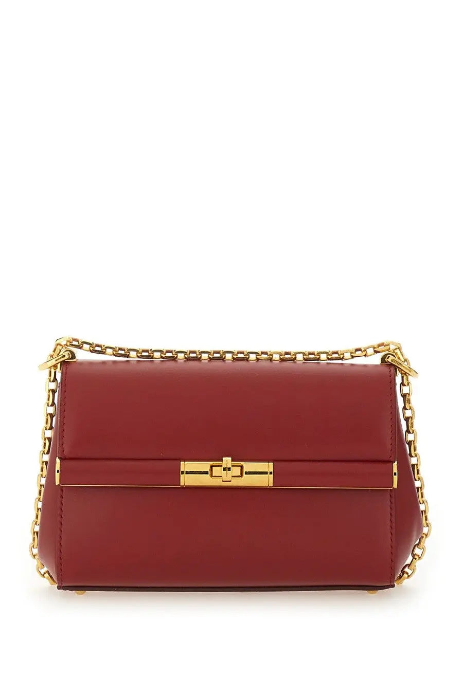 Dolce &amp; Gabbana women’s shoulder bag Marlene red with sleek structured leather and gold-tone chain strap and clasp