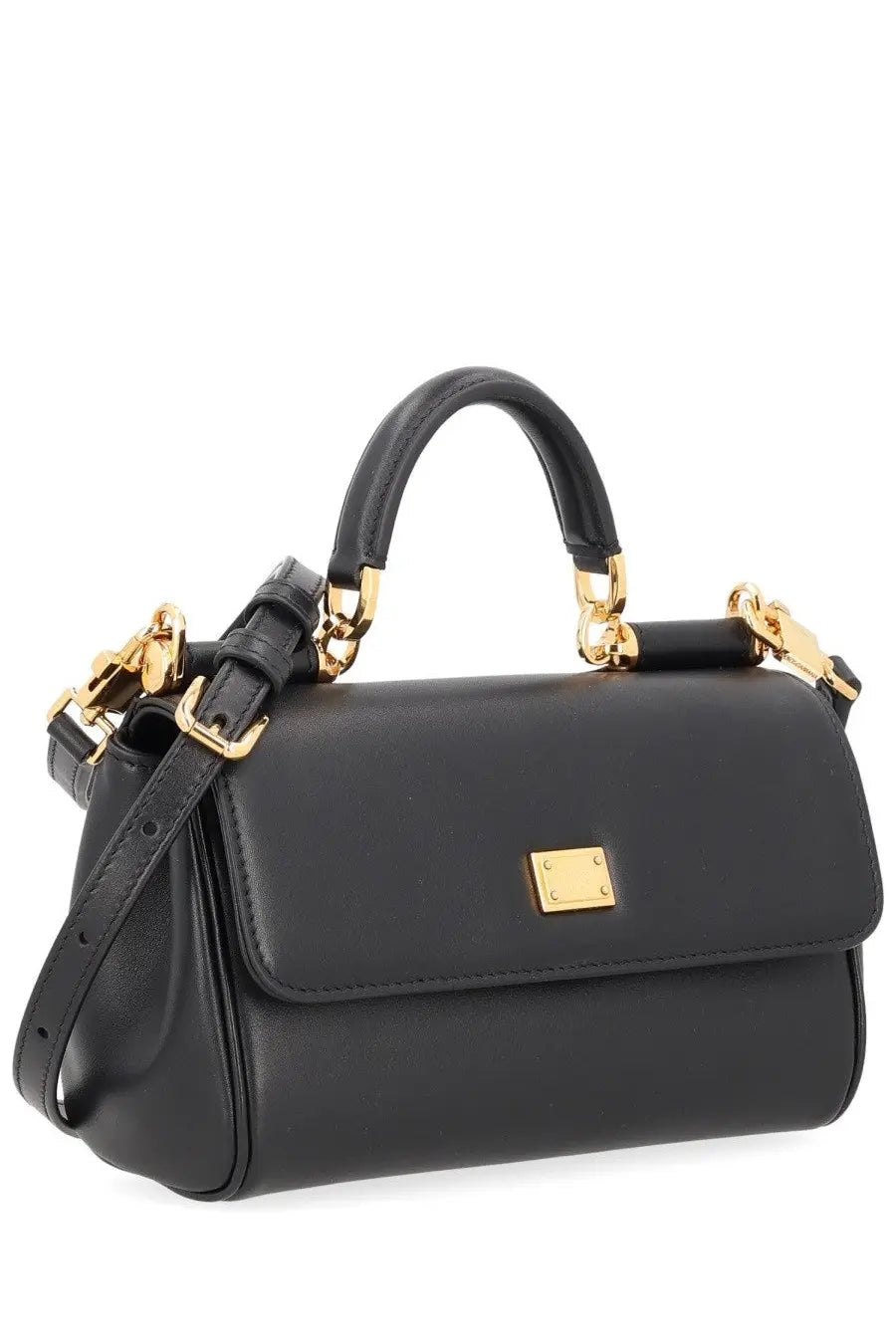 Dolce and gabbana women’s my sicily black leather handbag with gold-tone hardware and rectangular plaque