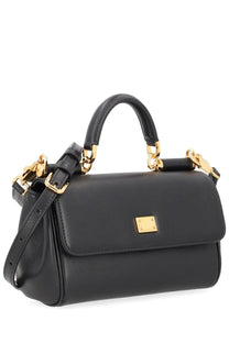 Dolce and gabbana women’s my sicily black leather handbag with gold-tone hardware and rectangular plaque