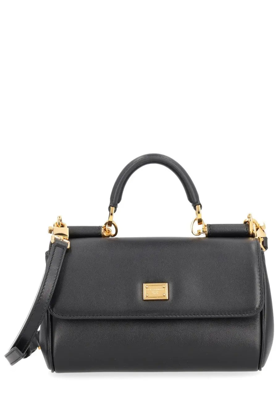 Dolce &amp; gabbana women’s my sicily black leather handbag with gold-tone hardware and rectangular plaque