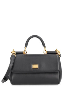 Dolce &amp; gabbana women’s my sicily black leather handbag with gold-tone hardware and rectangular plaque